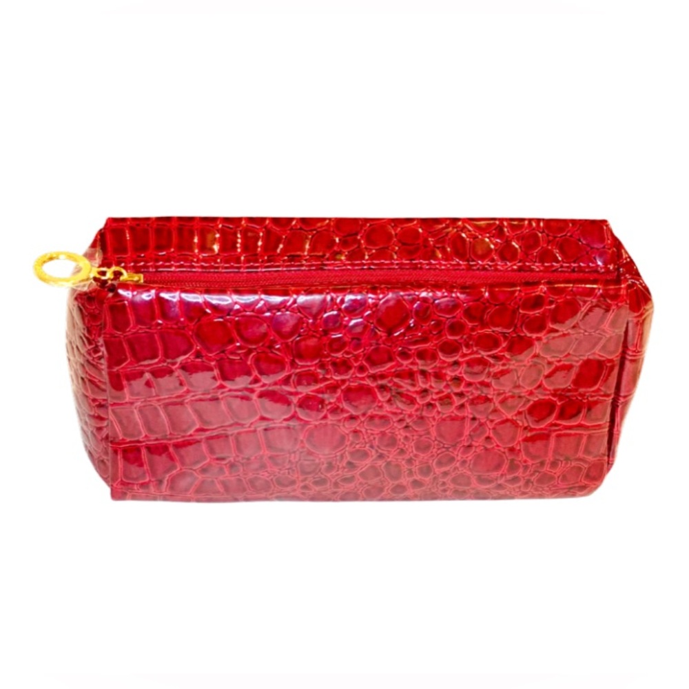 Estée Lauder Makeup Bag Faux Crocodile Embossed Red Leather New